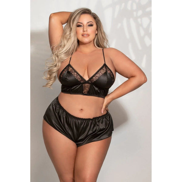 SATIN SEDUCTION PLUS - Two piece bralette and short set - Your Perfect Moment